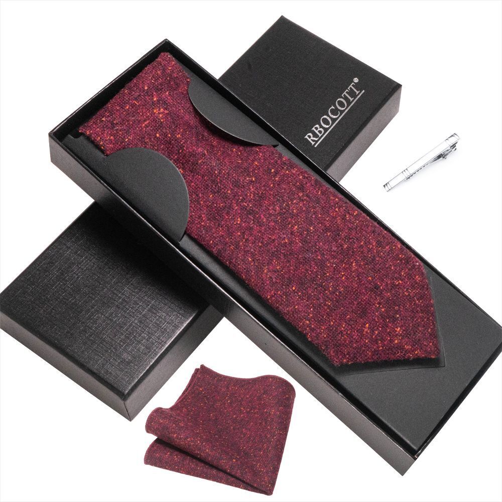 Men Necktie Set 3Pcs Clips Handkerchief Wool Gift Ties Suits Wedding Accessories