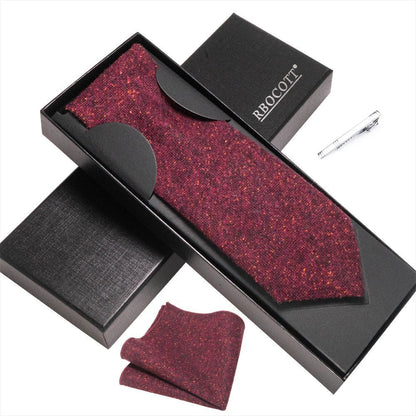 Men Necktie Set 3Pcs Clips Handkerchief Wool Gift Ties Suits Wedding Accessories