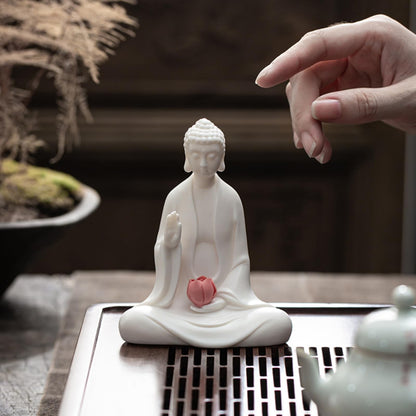 Tathagata White Porcelain Tea Pet 12.3cm Tea Ceremony Buddha Statue Decoration