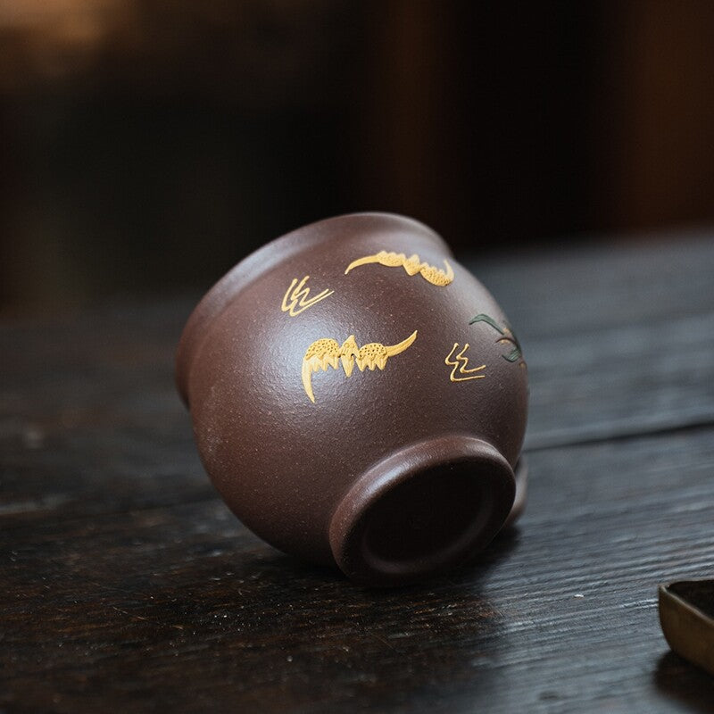 Master Tea Cup Health Care Real Yixing Zisha Cup With Handle Hand Carved 140ml