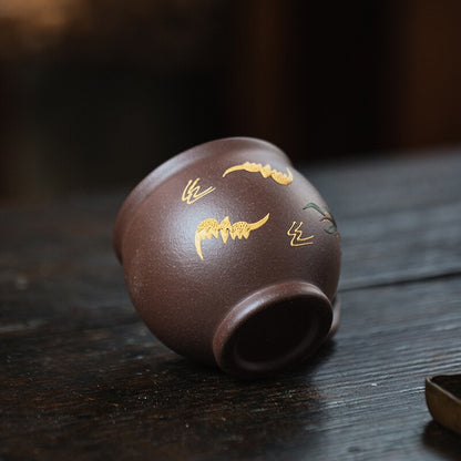 Master Tea Cup Health Care Real Yixing Zisha Cup With Handle Hand Carved 140ml