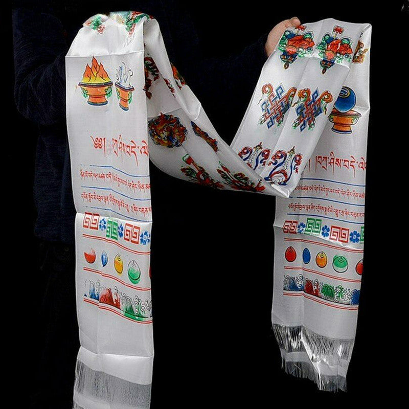 235cm 92" Traditional Khata Eight Auspicious Scarf Buddhist Supplies Decoration