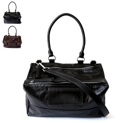 Wrinkled Real Leather Handbag Shoulder Bag Purse Tote w/ lots of pocket Fashion