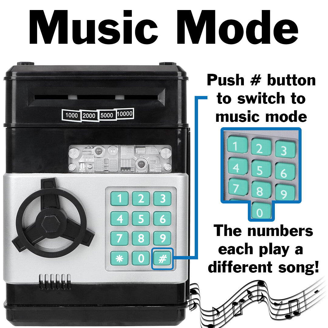 Cash Vault for Kids - Password Protect Your Bills and Coins - Musical Bank Safe