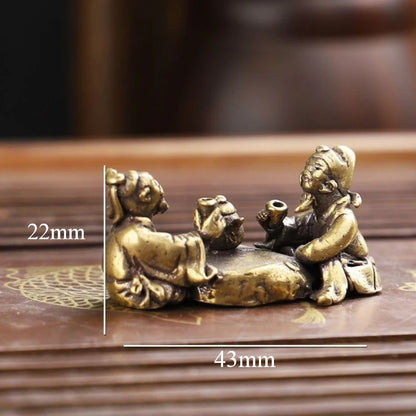 43mm Chinese Brass Elder Figurine Vintage Tea Pet Handheld Ornament Statue