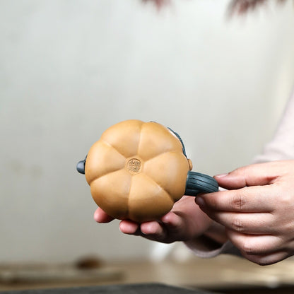 Handmade Tea Pot Pumpkin Design Yixing Zisha Duan Clay Pot Marked Chinese Pots