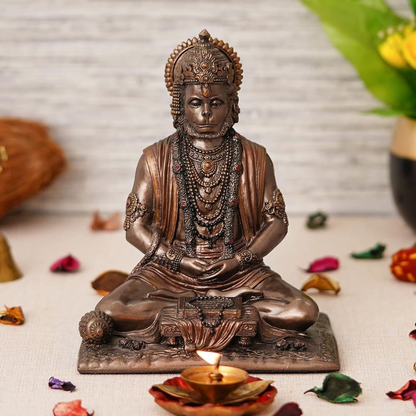 Hindu God Lord Hanuman in Sitting Position Statue Idol Figurine