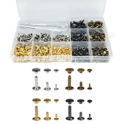 240 Pcs Leather Rivets Double Cap Rivet Tubular Metal Studs Setting Tool Kit DIY