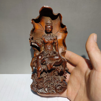 Wooden Meditation Fortune Praying Kwan Yin Guanyin Quan Statues Wood Sculpture