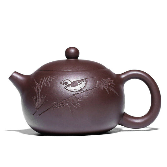300ml Yixing Zisha Purple Clay Handmade Teapot Bird Flower Words Tea Pot