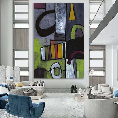 Black White Green Abstract Oil Painting Handmade Canvas Art Mural Modern Home