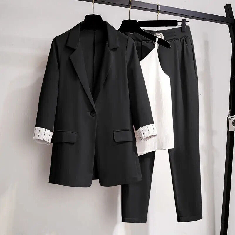 Women's Suit Female Blazer Leisure Pants Suit Jacket 3 Piece Jacket Pants Set