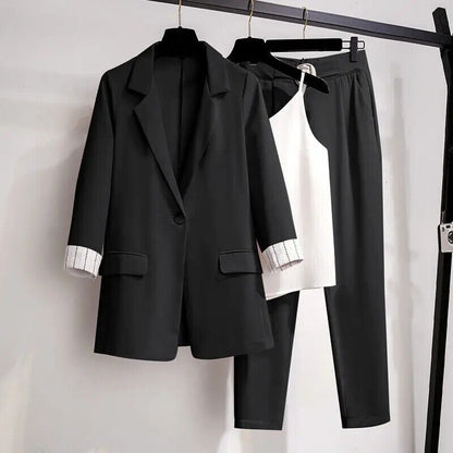 Women's Suit Female Blazer Leisure Pants Suit Jacket 3 Piece Jacket Pants Set
