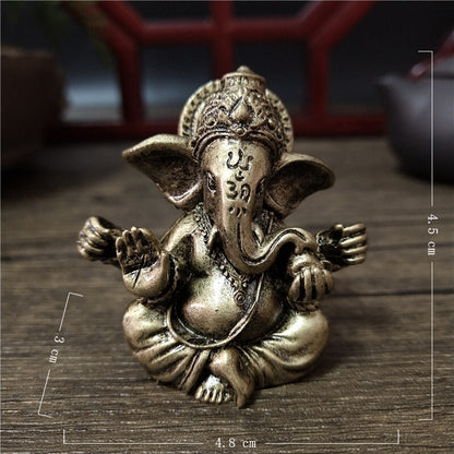 1.89" Bronze Color Lord Ganesha Statue Buddha Ornaments Elephant God Sculpture