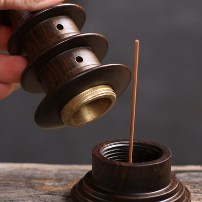 Ebony Wood Carved Stupa Pagoda Tower Incense Stick Burner Zen Buddhism Decor