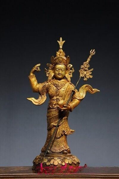 13.2"Tibet Buddhism temple bronze Gilt Guru Rinpoche Padmasambhava Buddha Statue