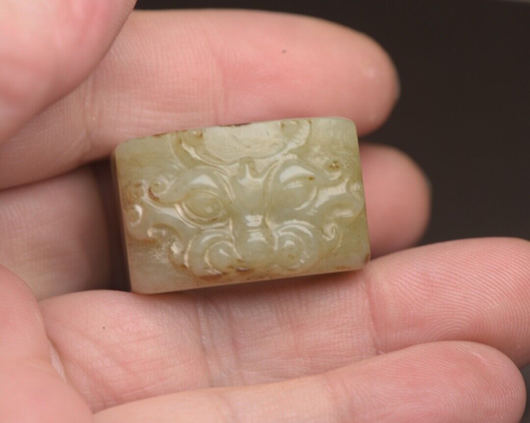 Chinese Natural Hetian Jade Carved Exquisite Thumb Ring Collection Jewelry Art