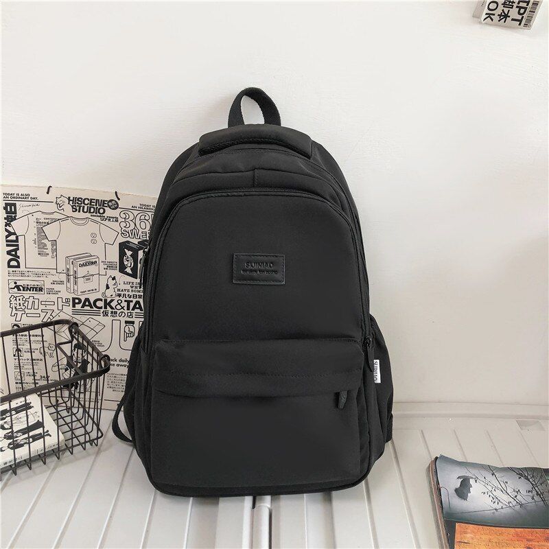 Fashion Nylon Backpack Book Bag Solid Color Big Schoolbag Laptop Backpack Green