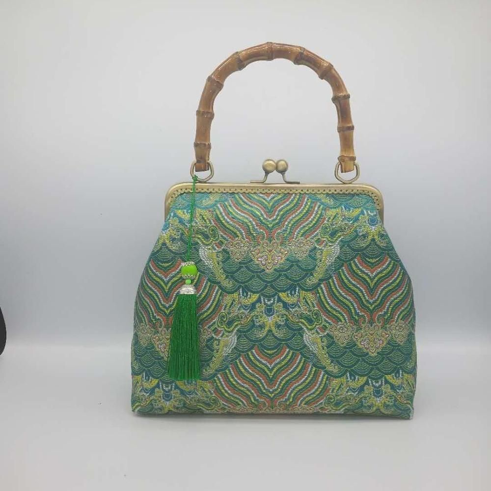 Lock Shell Bags Wood Vintage Flowers Chain Shoulder Crossbody Bag Tote Handbag