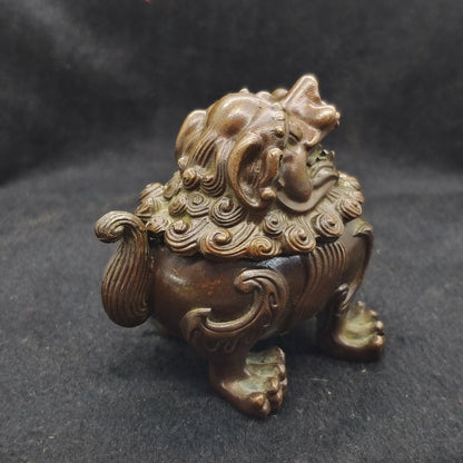 Chinese Bronze Lion Figure Statue Tea Pet Incense Burner Buddha Statue