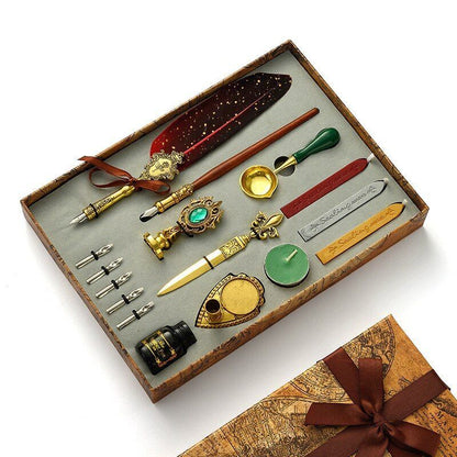 Wax Stamps Seal Feather Dip Quill Ink Gift Calligraphy Sealing Kits 2 3 Pen Sets