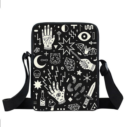 Witch Black Cat Messenger Bag Clutch Canvas Crossbody Shoulder Bags Travel Small