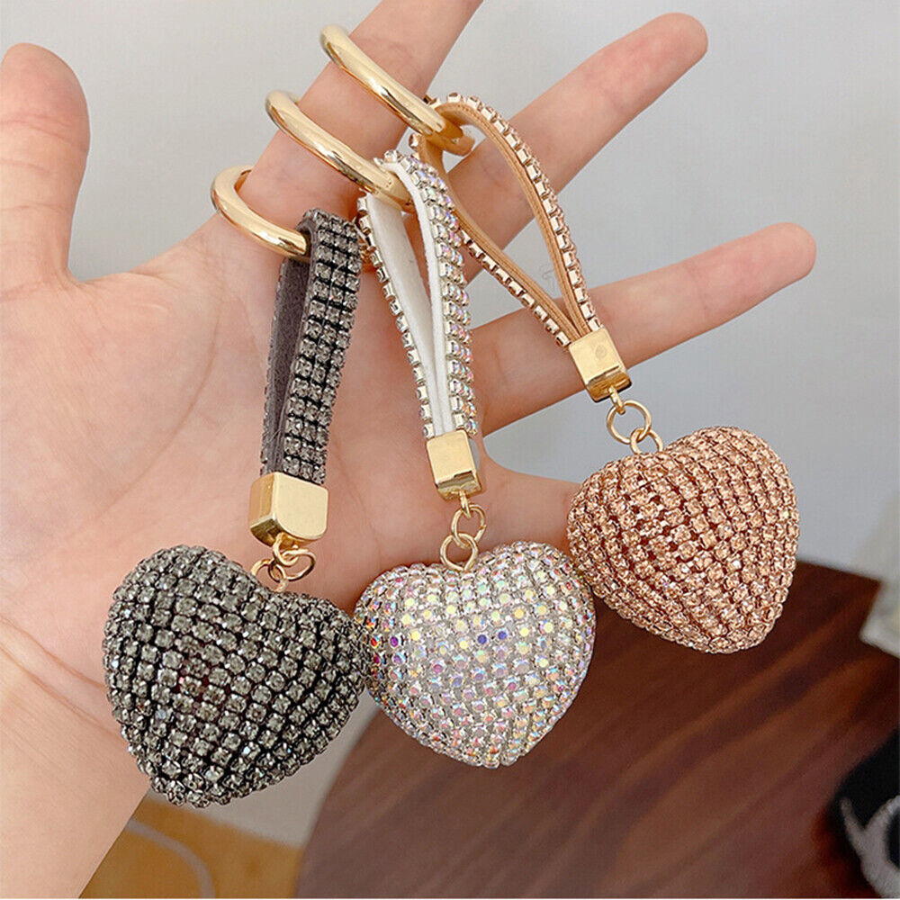 Car Hanging Bag Pendant Key Ring Jewelry Accessories Rhinestone Heart Keychain