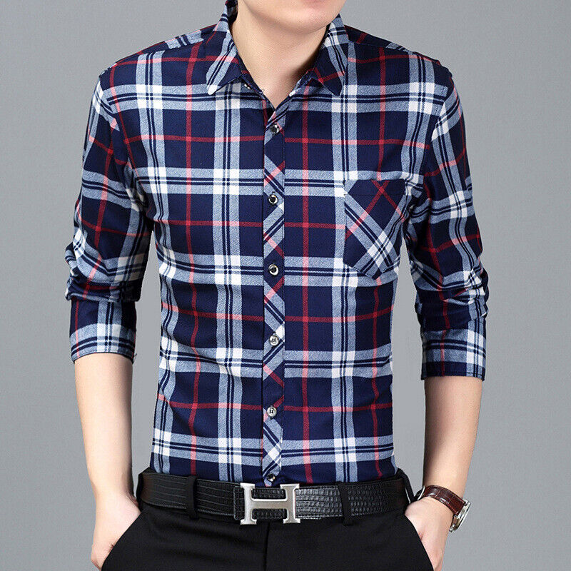 Camisa Con Botones a Cuadros Para Hombres Ropa Elegante De Manga Larga Negocios