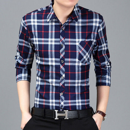 Camisa Con Botones a Cuadros Para Hombres Ropa Elegante De Manga Larga Negocios