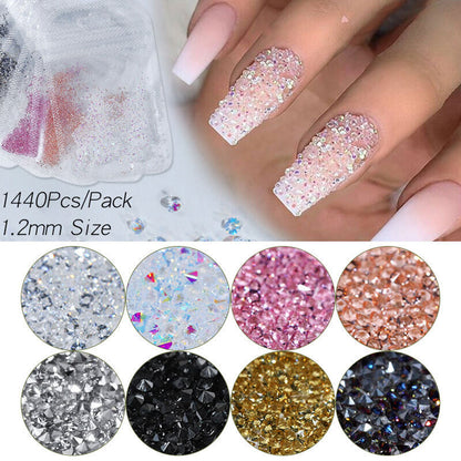 1440pc/bag Crystal AB Gold 3D Flat Back Crystal Nail Art Rhinestones Decoration