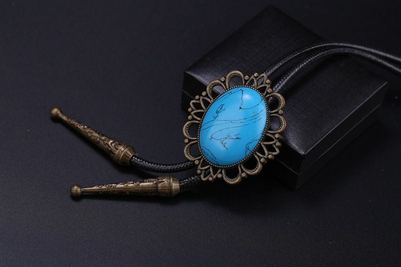 Men Bolo Tie Polyester Semi Precious Stone Pendant Suit Shirt Collar Accessories