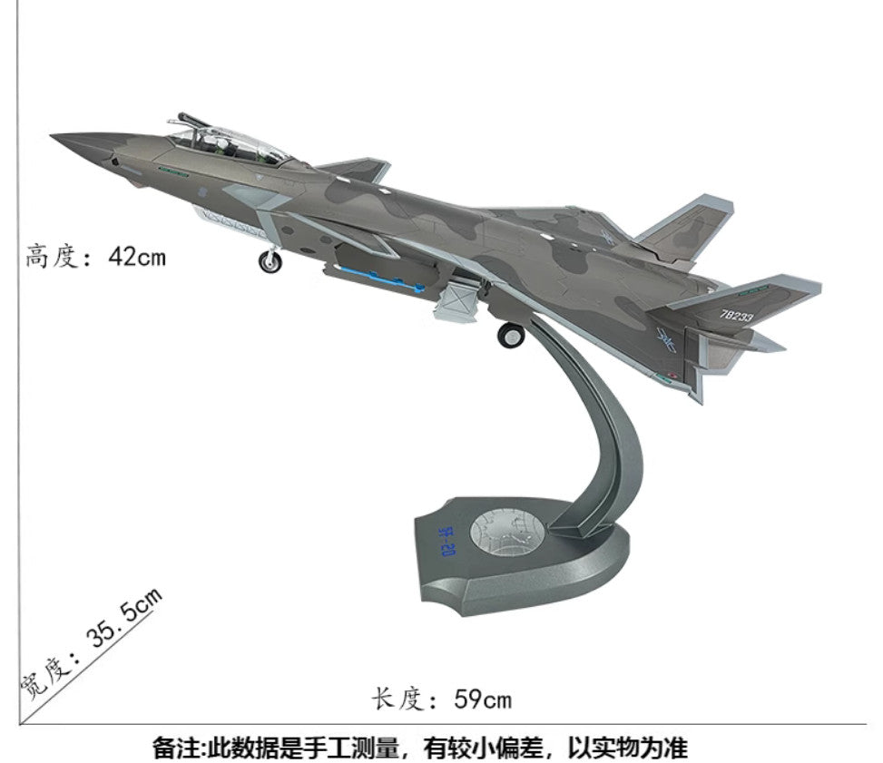 1:35 59CM China J-20 Stealth Fighter Jet Plane Diecast Military Aircraft Model