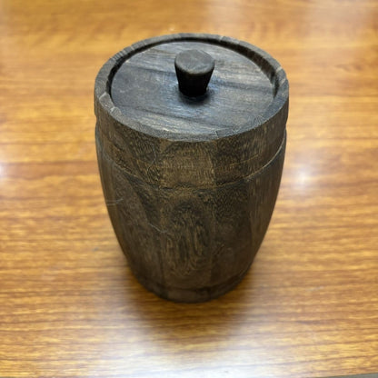Vintage Wooden Barrel Jar 13.5×9cm 2Pcs Tea/Spice Canister Minor Defects