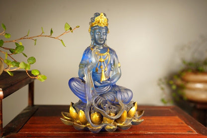 Collect China old Coloured glaze gilt carefully carved net bottle guanyin statue