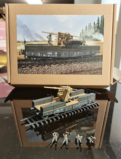 1/72 German Dr52 Steam Train+Flat Trailer+88 Guns+4 Soldiers Suit Model