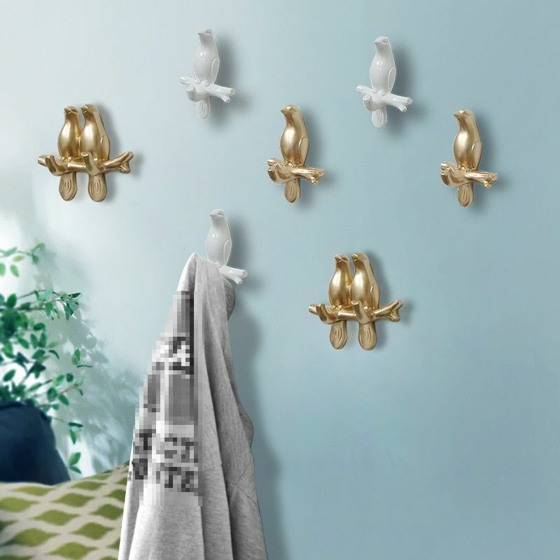 4Pcs/Set Birds Resin Hooks Wall Decor Bedroom Door Seamless Coat Frame Organizer
