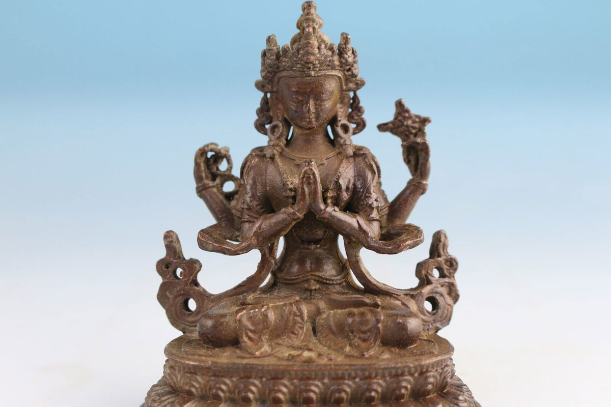Blessing Chinese Bronze Budddha Statue Old Netsuke Table Ornament Gift