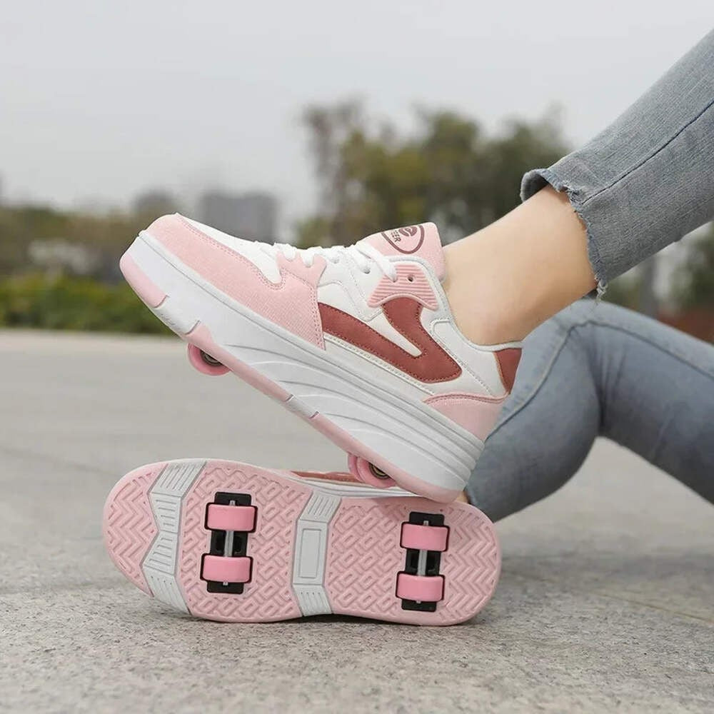 Kids Four-Wheel Roller Shoes PU Leather Sneakers