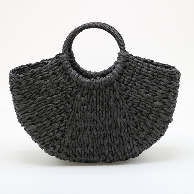 Handmade Bag Weaving Paper Straw Pouch Wrapped Beach Moon Shaped Bags Travelling