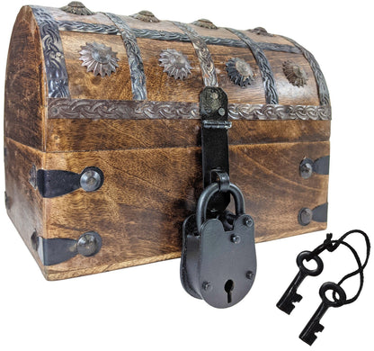 8"x6"x6" Wood Pirate's Treasure Chest Nautical Jewelry Box, Includes Lock & Keys