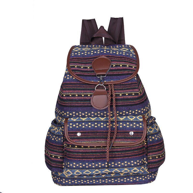 Striped Canvas Double Shoulders Large Backpacks Retro Bag 40*30*150 CM Polyester