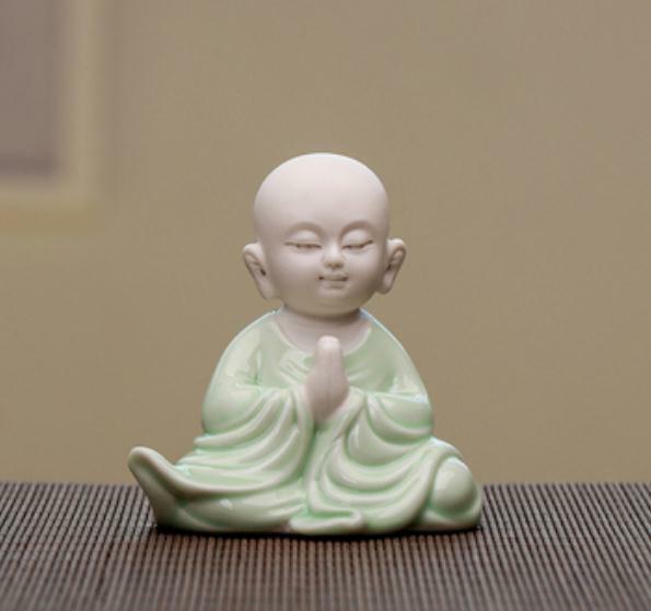 3.1" Good China Celadon Porcelain Ceramics Lovable Little Monk Figurine Statue 2