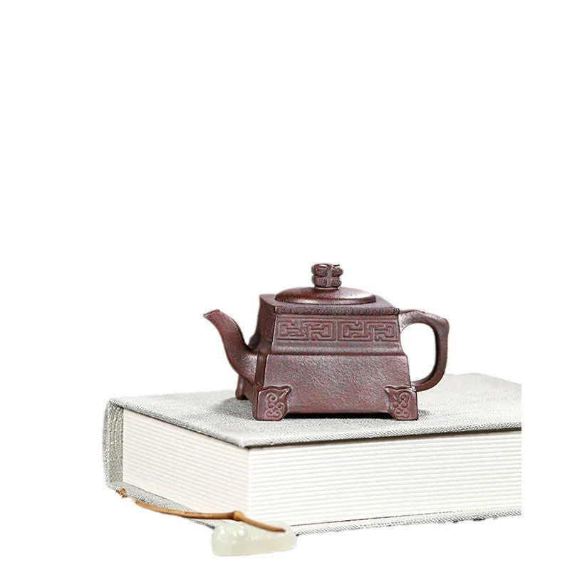 200cc Yixing teapot ancient copper clay square tripod teapot teapot tea set