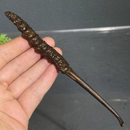 Rare Chinese bronze Cordyceps Figure statue netsuke collect tea drinking tools