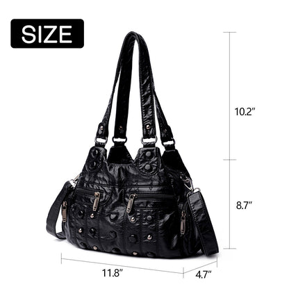 Vintage PU Leather Women Handbag Soft Crossbody Shoulder Bag Tote Double Handles