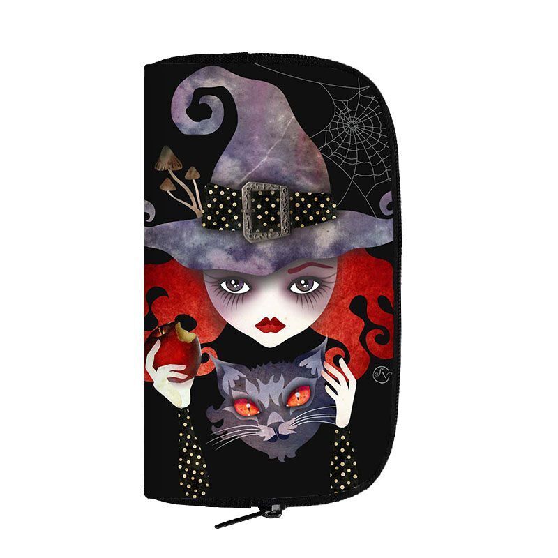 Black Long Wallet Witchcraft Skull Gothic Purse Passport Bag Phone Coin Purses