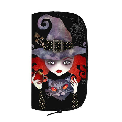 Black Long Wallet Witchcraft Skull Gothic Purse Passport Bag Phone Coin Purses