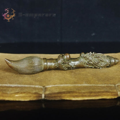 Chinese Antique Bronze Pan Dragon Pen Ornament Statue