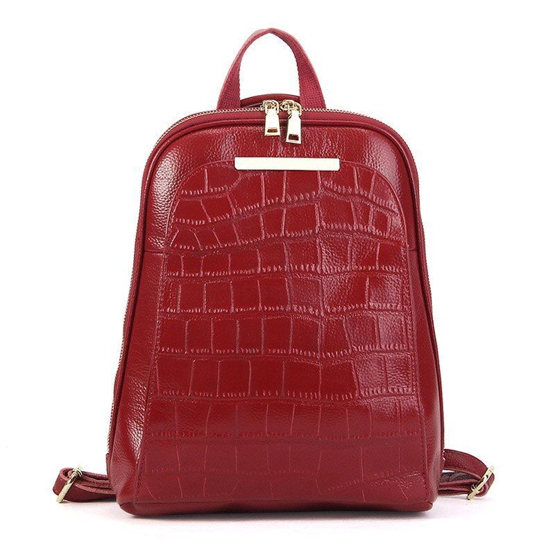 Genuine Cow Leather Everyday White Silver Backpack Book Bags 25x32x11CM Red/Blue