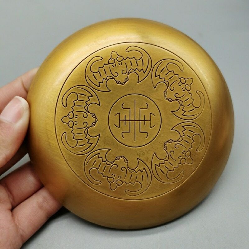 11cm Buddhism Copper Plate Auspicious Tibetan Brass Engraving Dish Decoration